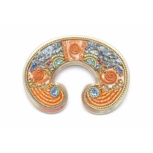Ayala‎ Bar Handcrafted Artisan Bohemian Mixed Metal Beaded Mosaic Pin Brooch